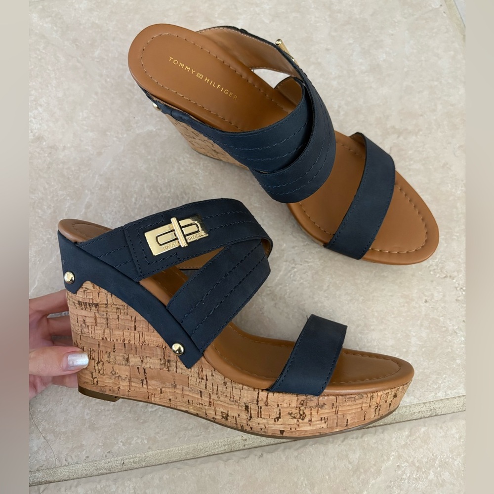 Tommy Hilfiger Mili 2 Cork Wedge Sandals - Size 10